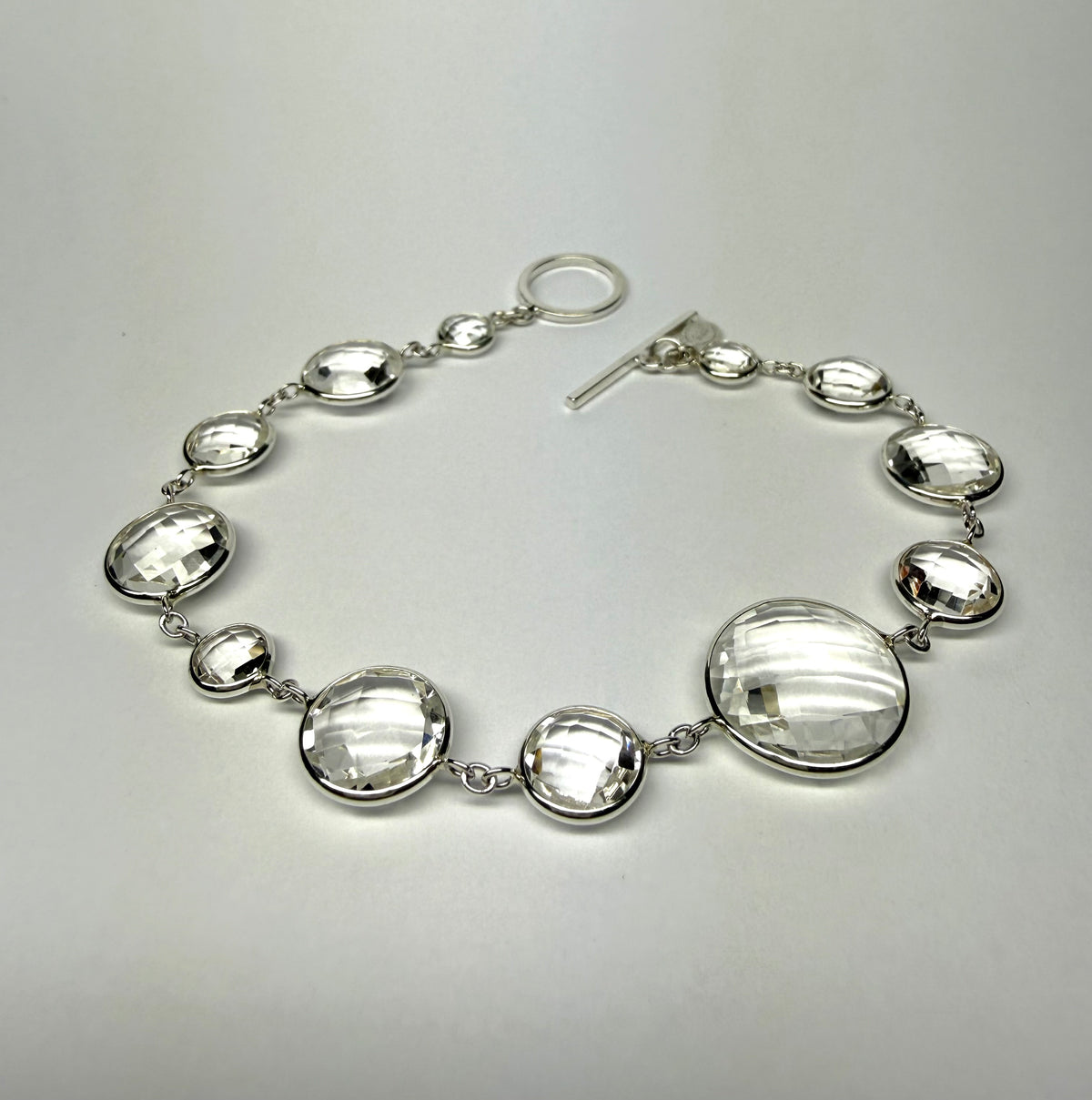 Bracelet, 925 Sterling Silver, Clear Quartz Gemstones