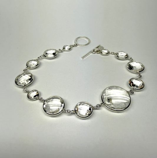 Bracelet, 925 Sterling Silver, Clear Quartz Gemstones
