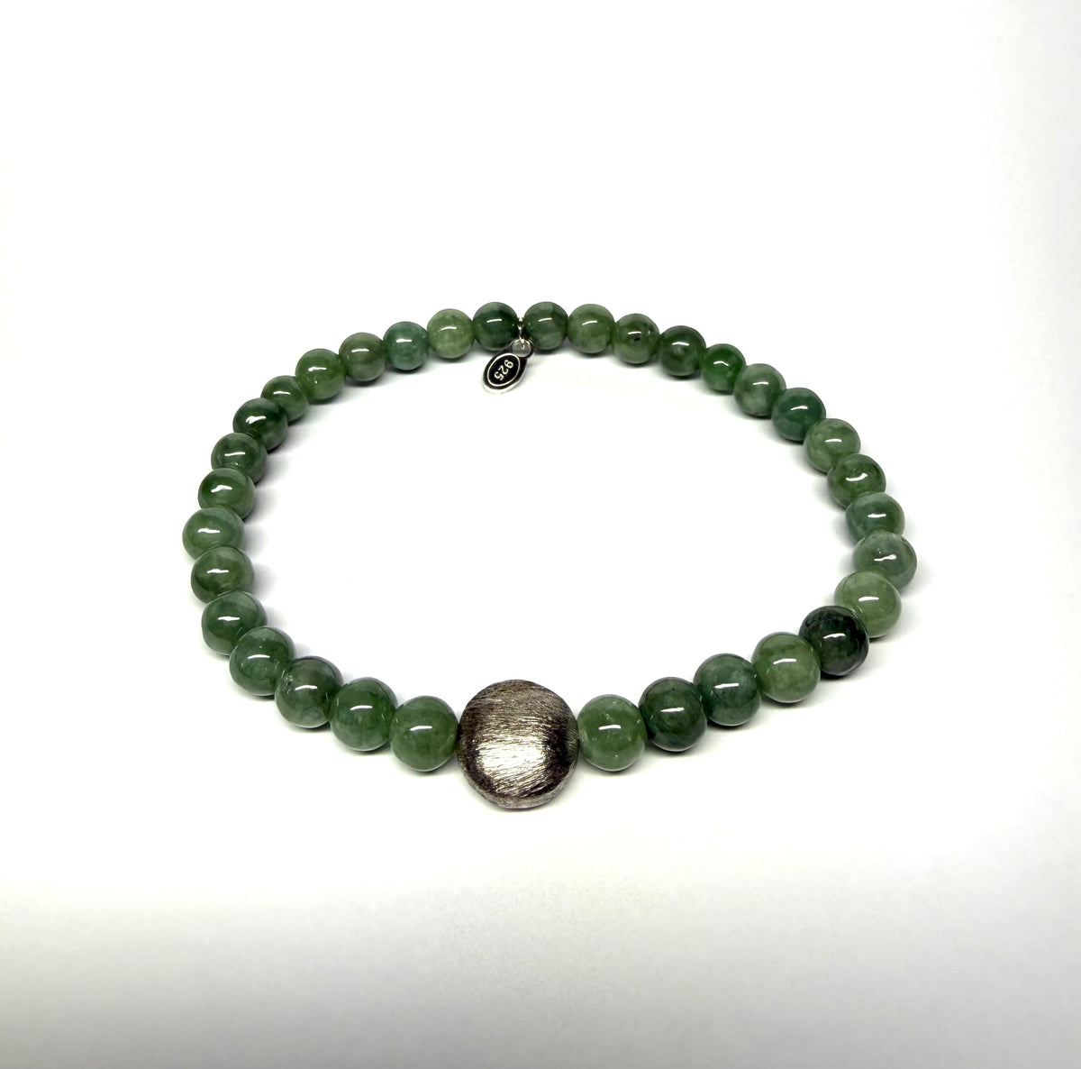 Bracelet, 925 Sterling Silver, Jadeite Jade, Stretch