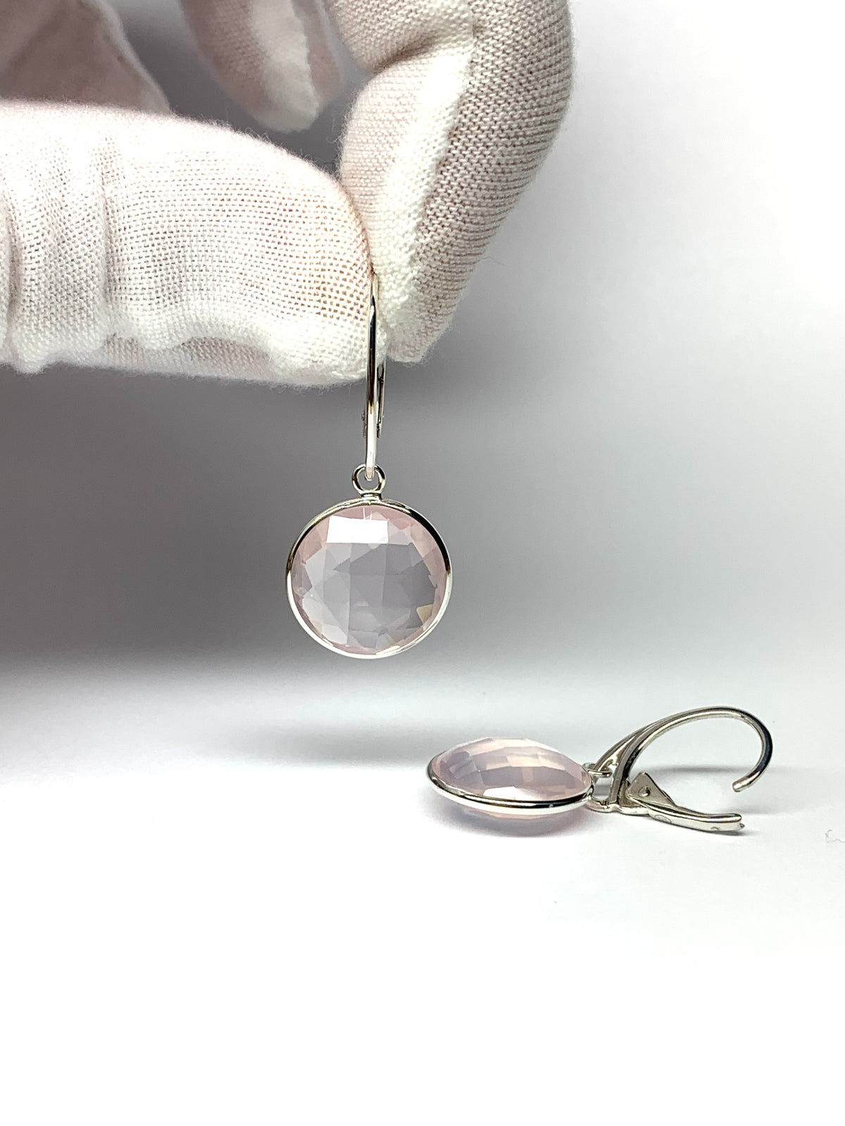 “Crystal Ball”, 925 Sterling Silver, Rose Quartz Gemstone Drop Earrings