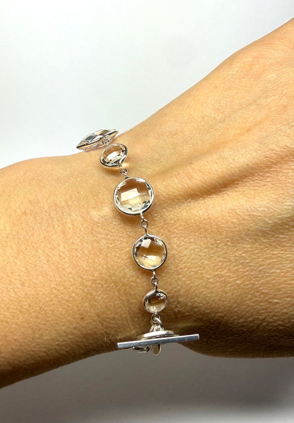 Bracelet, 925 Sterling Silver, Clear Quartz Gemstones