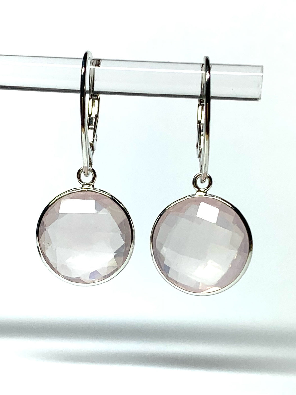 “Crystal Ball”, 925 Sterling Silver, Rose Quartz Gemstone Drop Earrings
