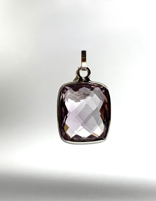 Pink Amethyst “Cushion”, 925 Sterling Silver Pendant