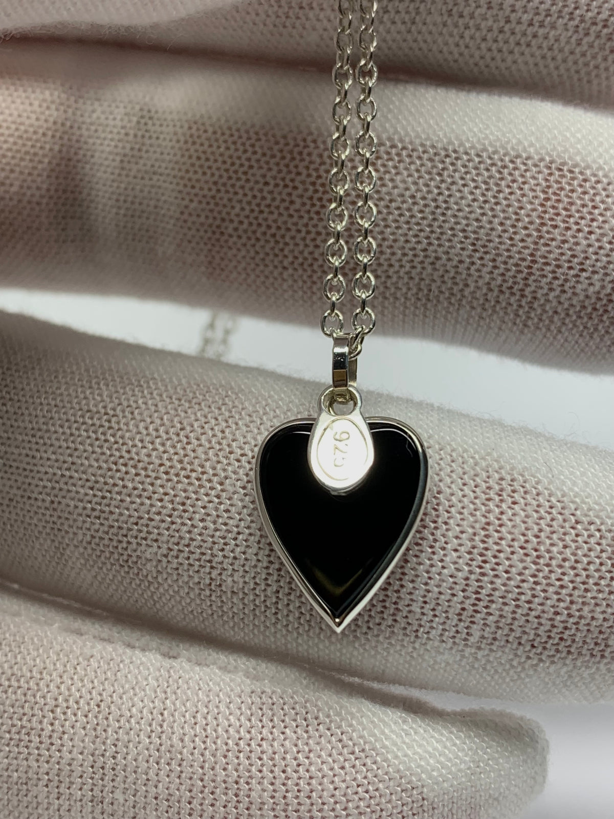Black Onyx “Heart” Pendant, 925 Sterling Silver