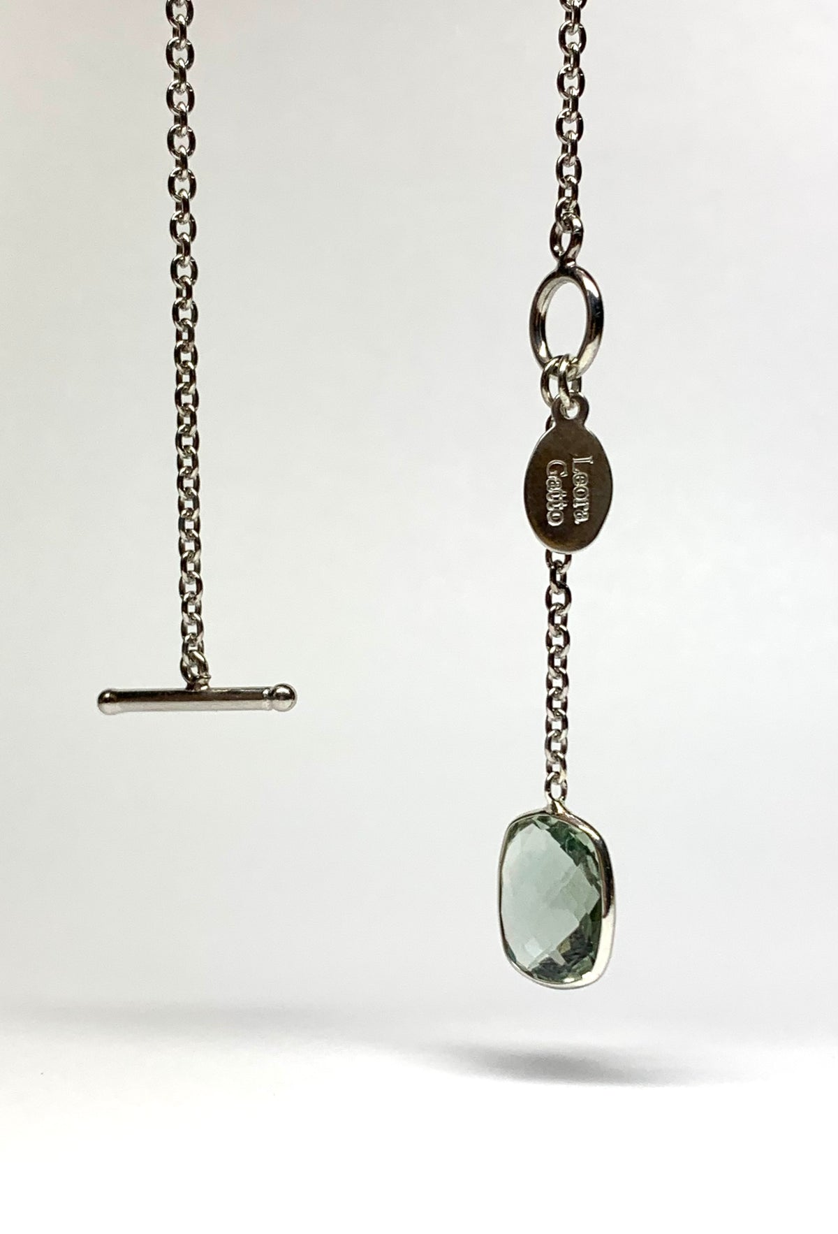 Green Amethyst “Cushion”, 925 Sterling Silver Lariat Necklace