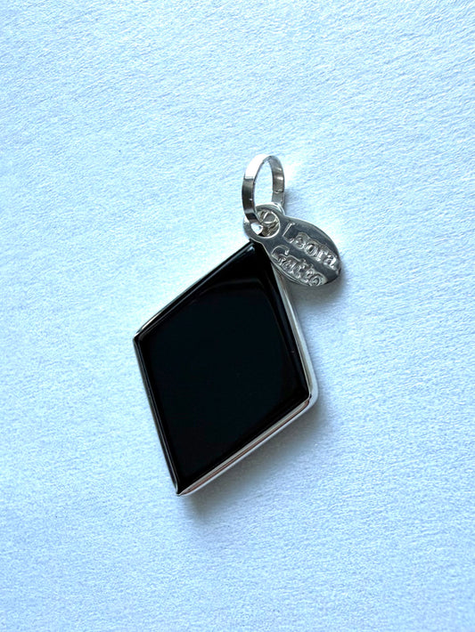Black Onyx “Rhombus” Pendant, 925 Sterling Silver
