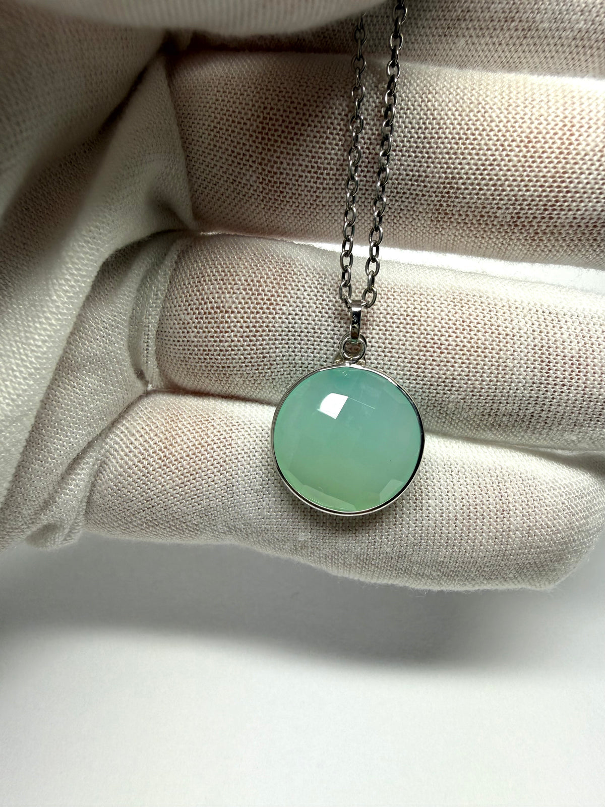 “Ball” Pendant, Aqua Blue Chalcedony, 925 Sterling Silver