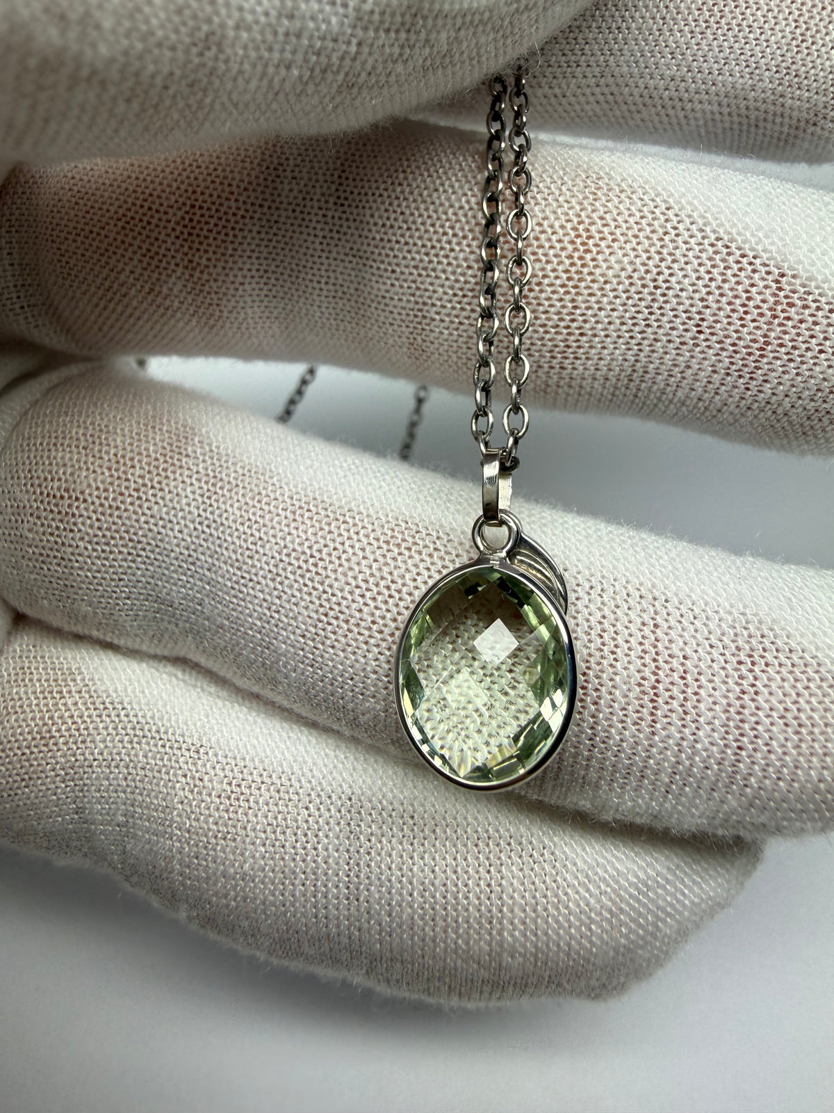 Green Amethyst “Oval”, 925 Sterling Silver Pendant