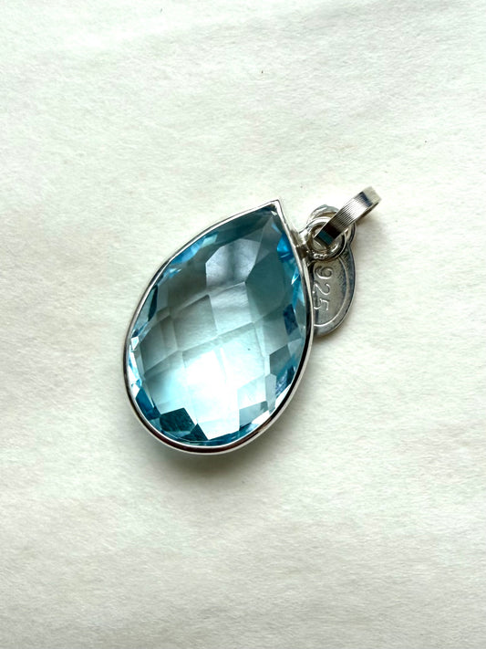 “Blue Drop” Pendant, 925 Sterling Silver, Blue Topaz