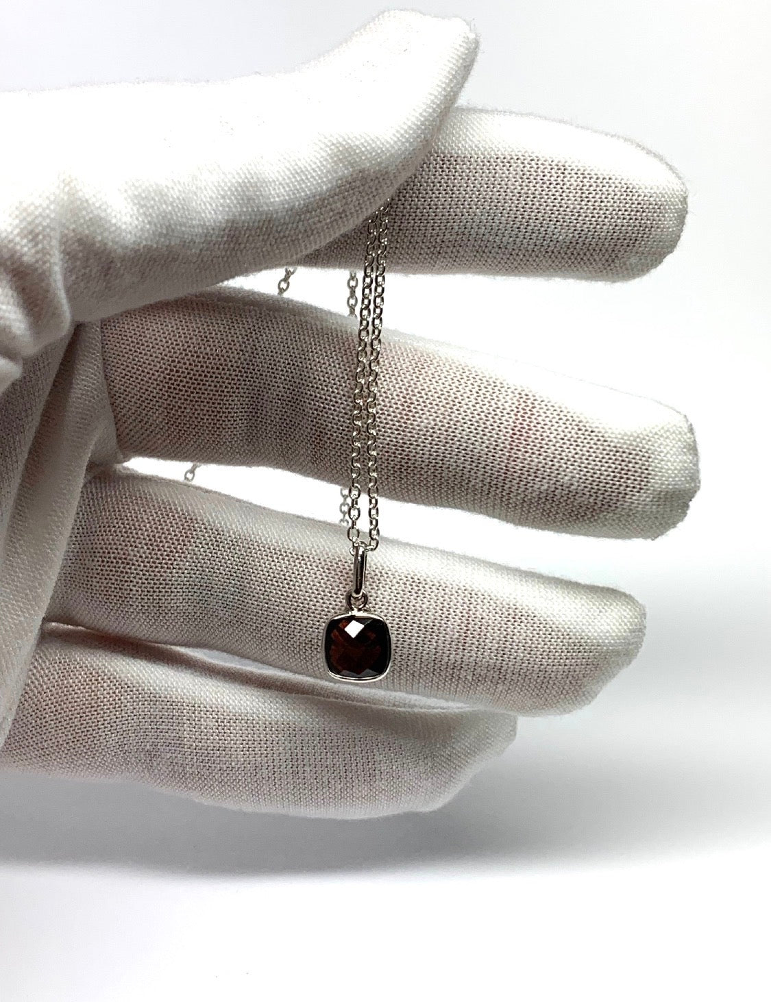 Red Garnet “Cushion”, 925 Sterling Silver Pendant