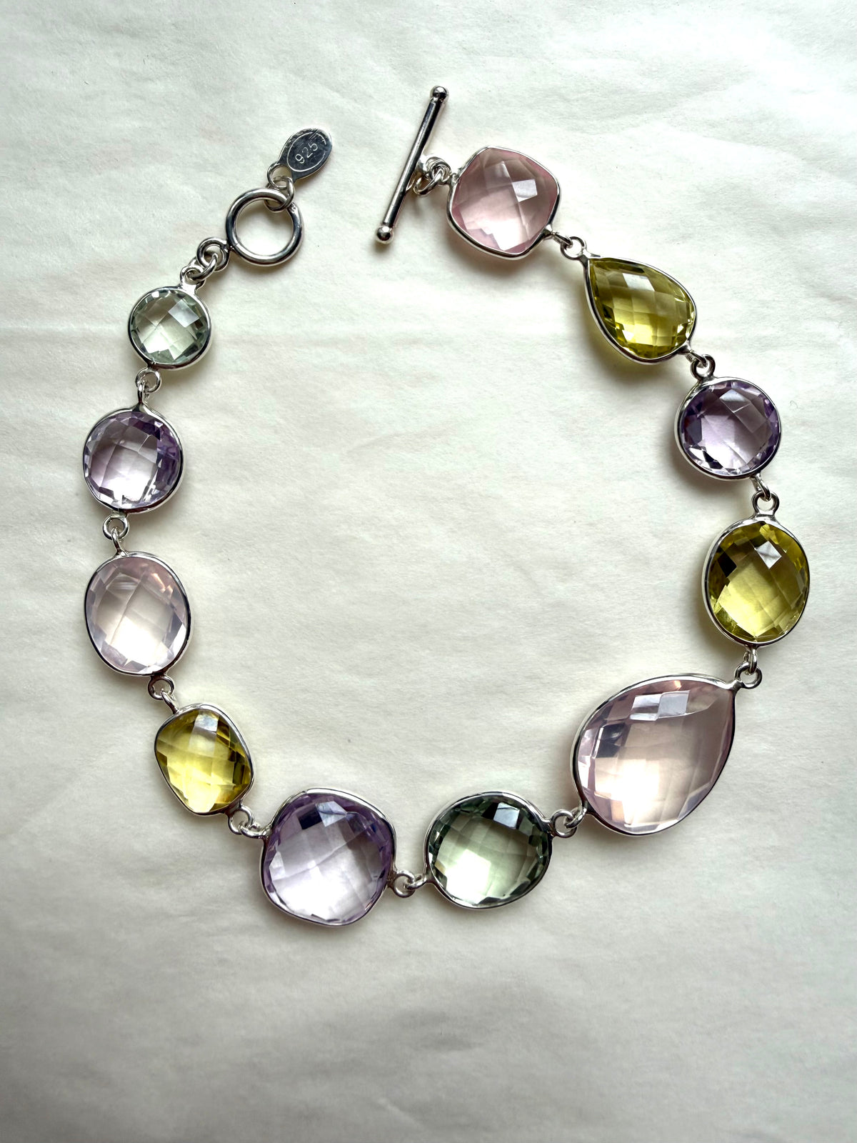 Bracelet, 925 Sterling Silver, Multi Color Gemstones