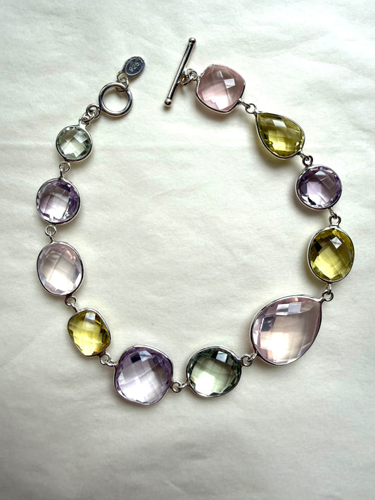 Bracelet, 925 Sterling Silver, Multi Color Gemstones