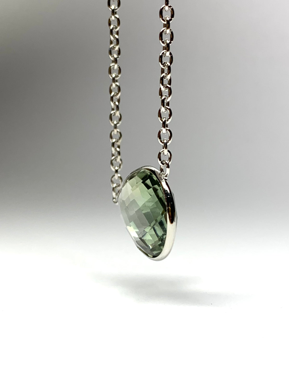 Green Amethyst “Pear”, 925 Sterling Silver Necklace