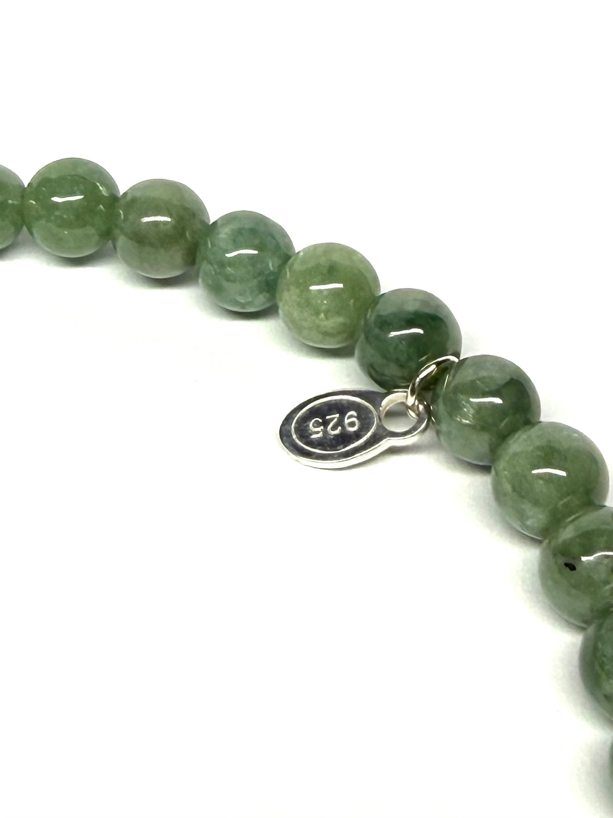 Bracelet, 925 Sterling Silver, Jadeite Jade, Stretch