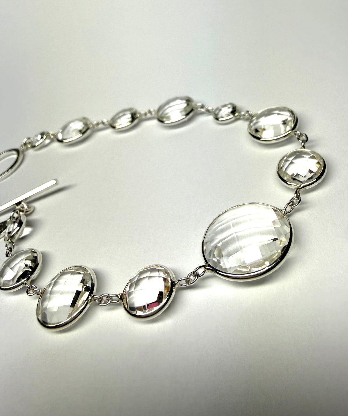 Bracelet, 925 Sterling Silver, Clear Quartz Gemstones