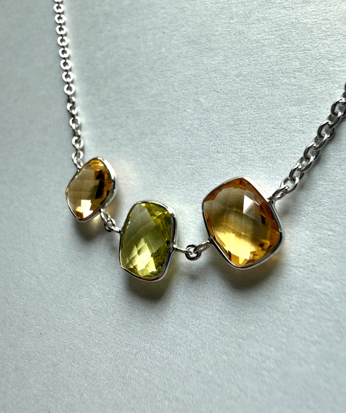 Citrine, Lemon Quartz “Cushions”, 925 Sterling Silver Necklace