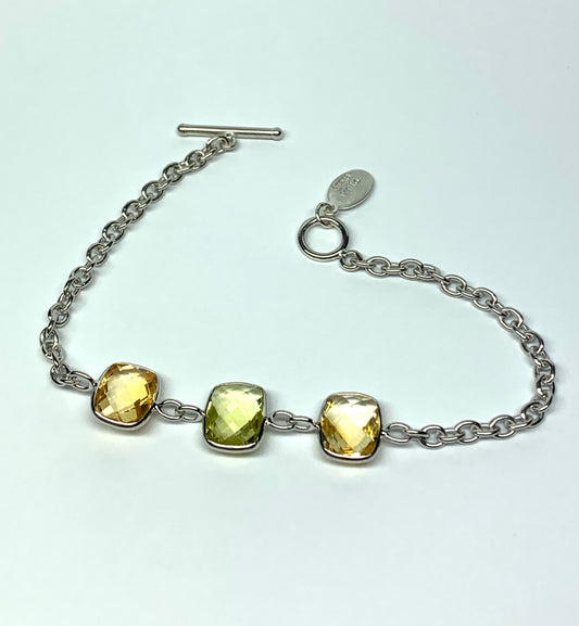 Citrine, Lemon Quartz “Cushions”, 925 Sterling Silver Bracelet