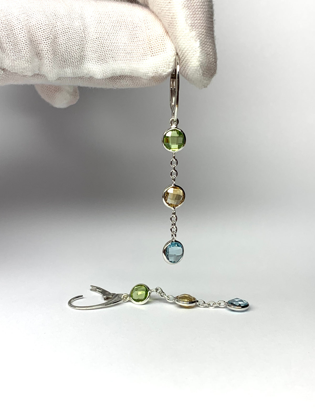 “Mosaic” 925 Sterling Silver, Multi Color Gemstone Drop Earrings