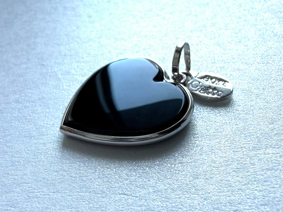 Black Onyx “Heart” Pendant, 925 Sterling Silver