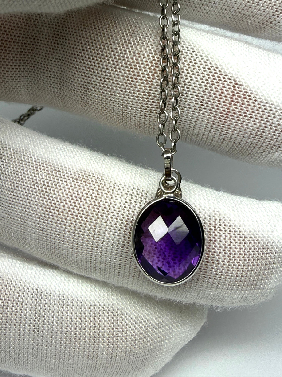 Purple Amethyst “Oval”, 925 Sterling Silver Pendant