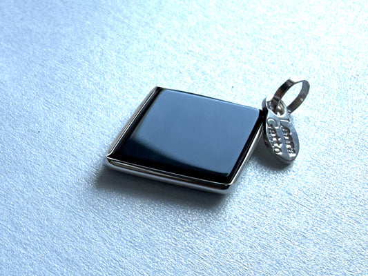 Black Onyx “Rhombus” Pendant, 925 Sterling Silver