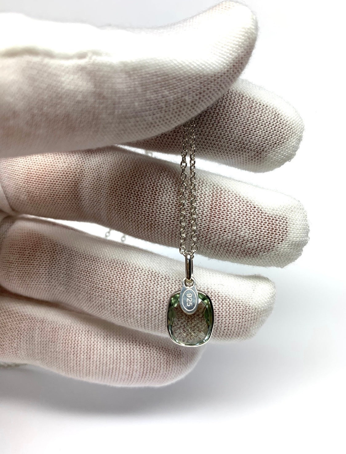 Green Amethyst “Cushion”, 925 Sterling Silver Pendant