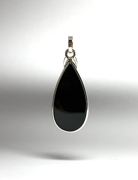 Black Onyx “Drop” Pendant, 925 Sterling Silver