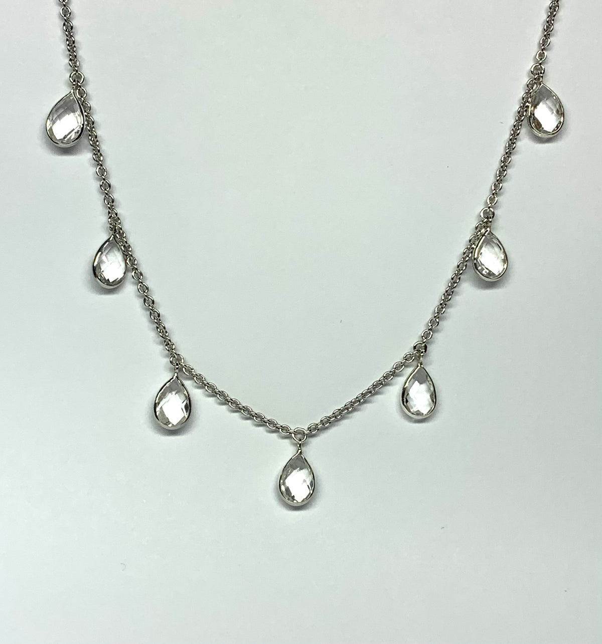 “Waterfall” Necklace, 925 Sterling Silver, Clear Quartz