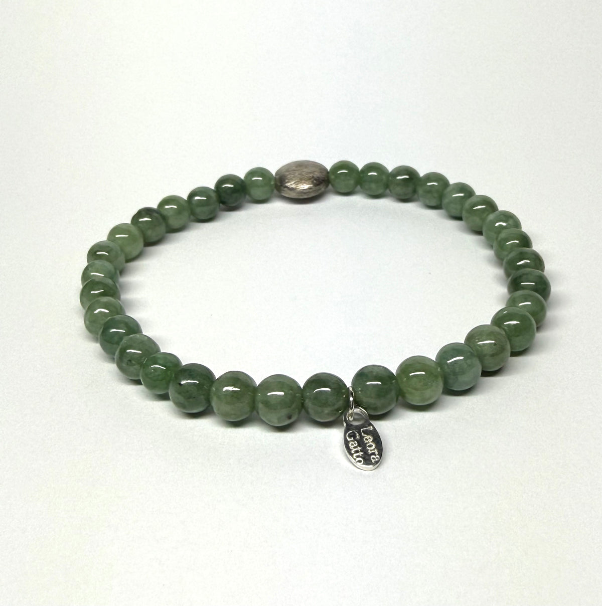Bracelet, 925 Sterling Silver, Jadeite Jade, Stretch