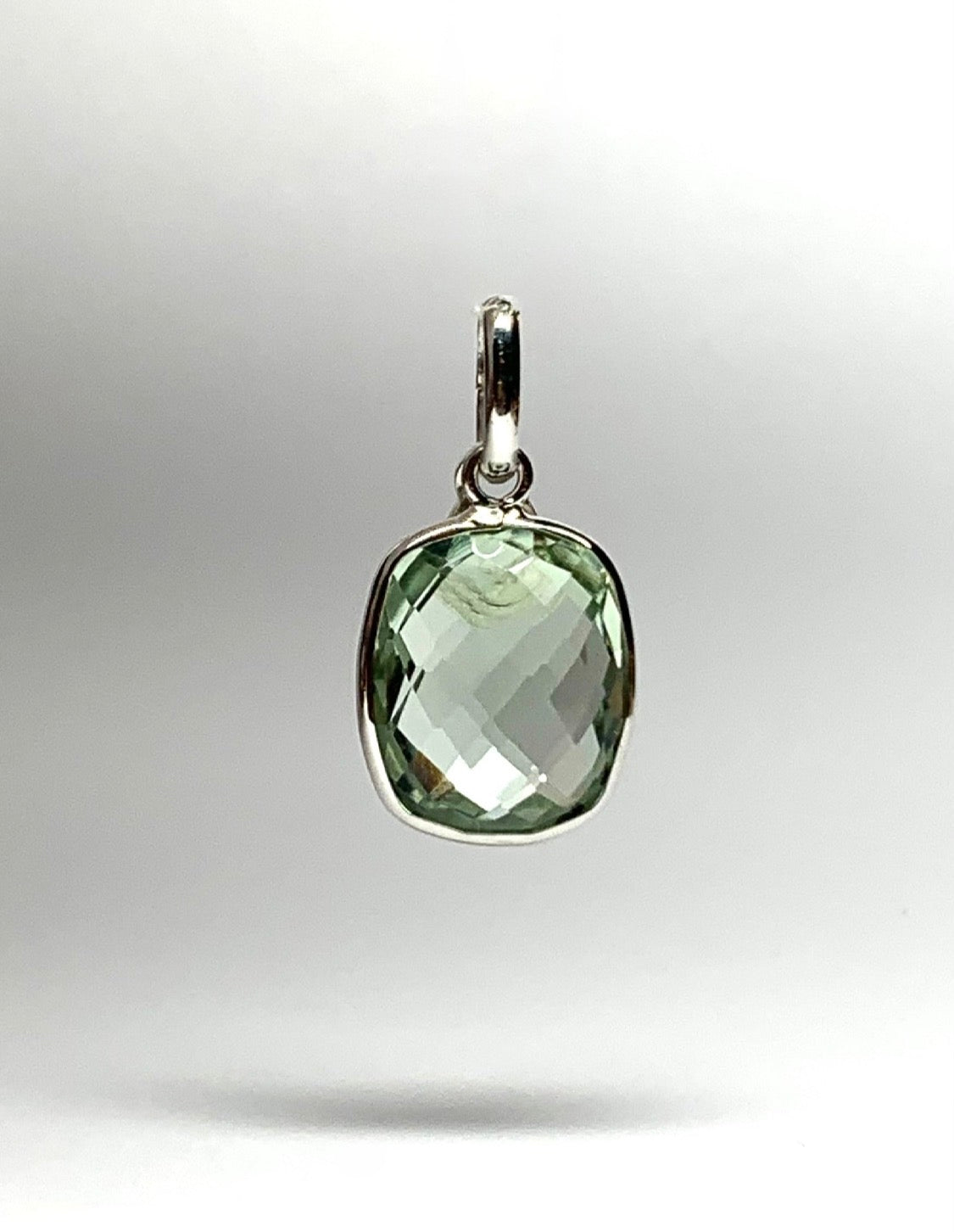 Green Amethyst “Cushion”, 925 Sterling Silver Pendant