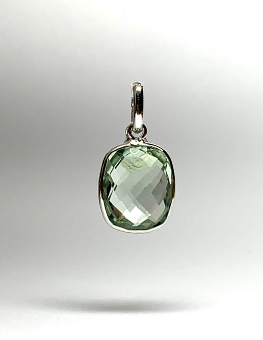 Green Amethyst “Cushion”, 925 Sterling Silver Pendant