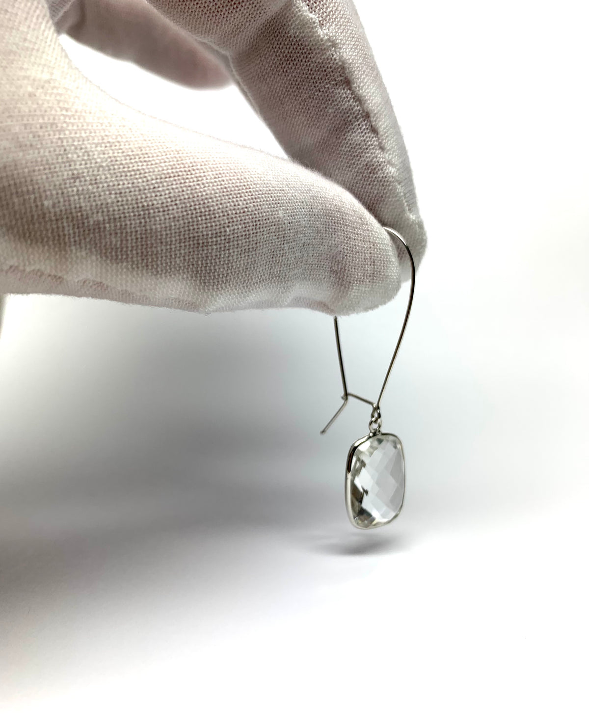 Clear Quartz “Cushions”, 925 Sterling Silver Long Earrings