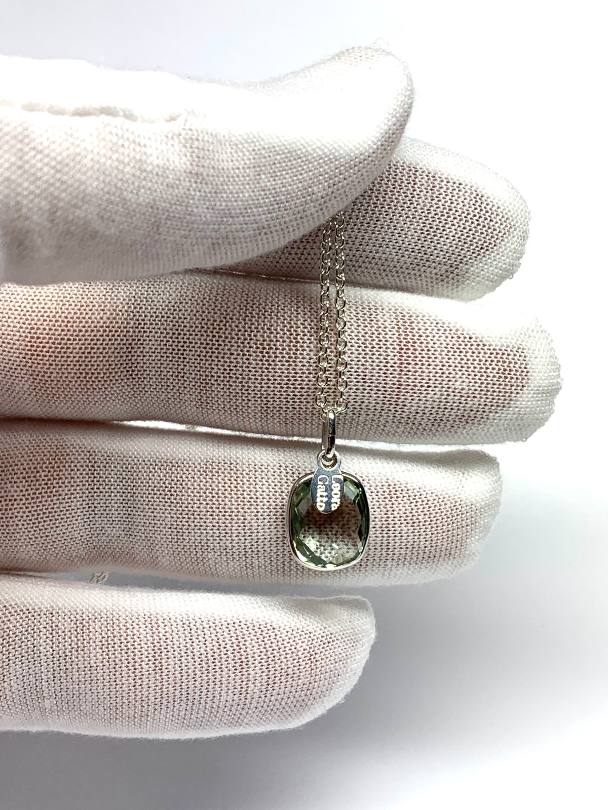 Green Amethyst “Cushion”, 925 Sterling Silver Pendant