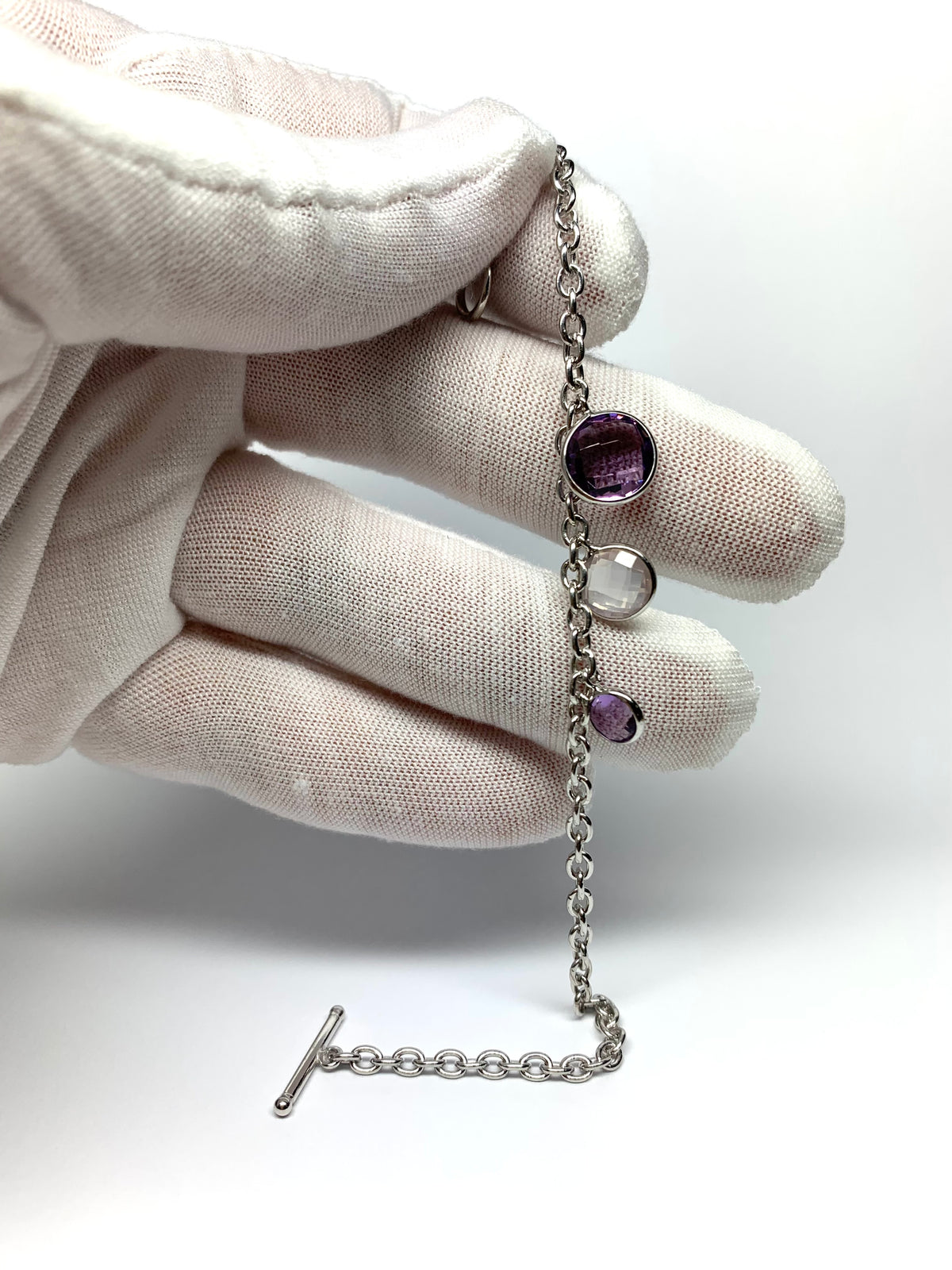 Pink Amethyst, Rose Quartz Drop, 925 Sterling Silver Bracelet