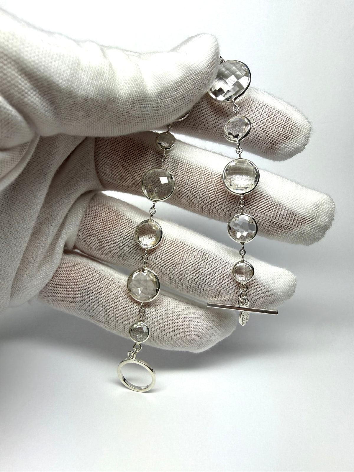Bracelet, 925 Sterling Silver, Clear Quartz Gemstones