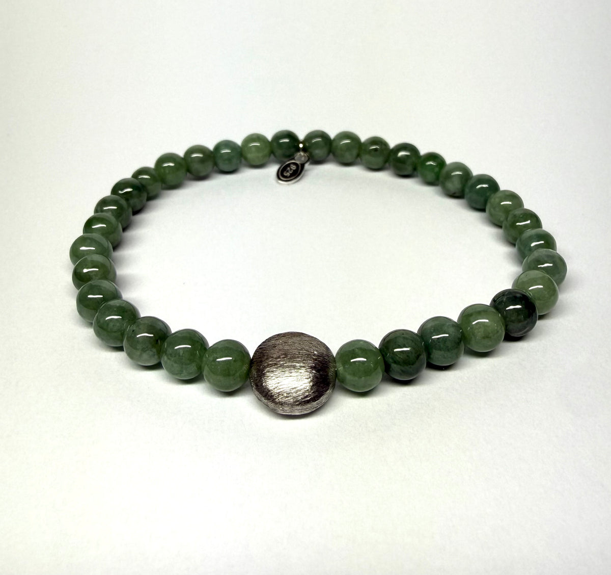 Bracelet, 925 Sterling Silver, Jadeite Jade, Stretch