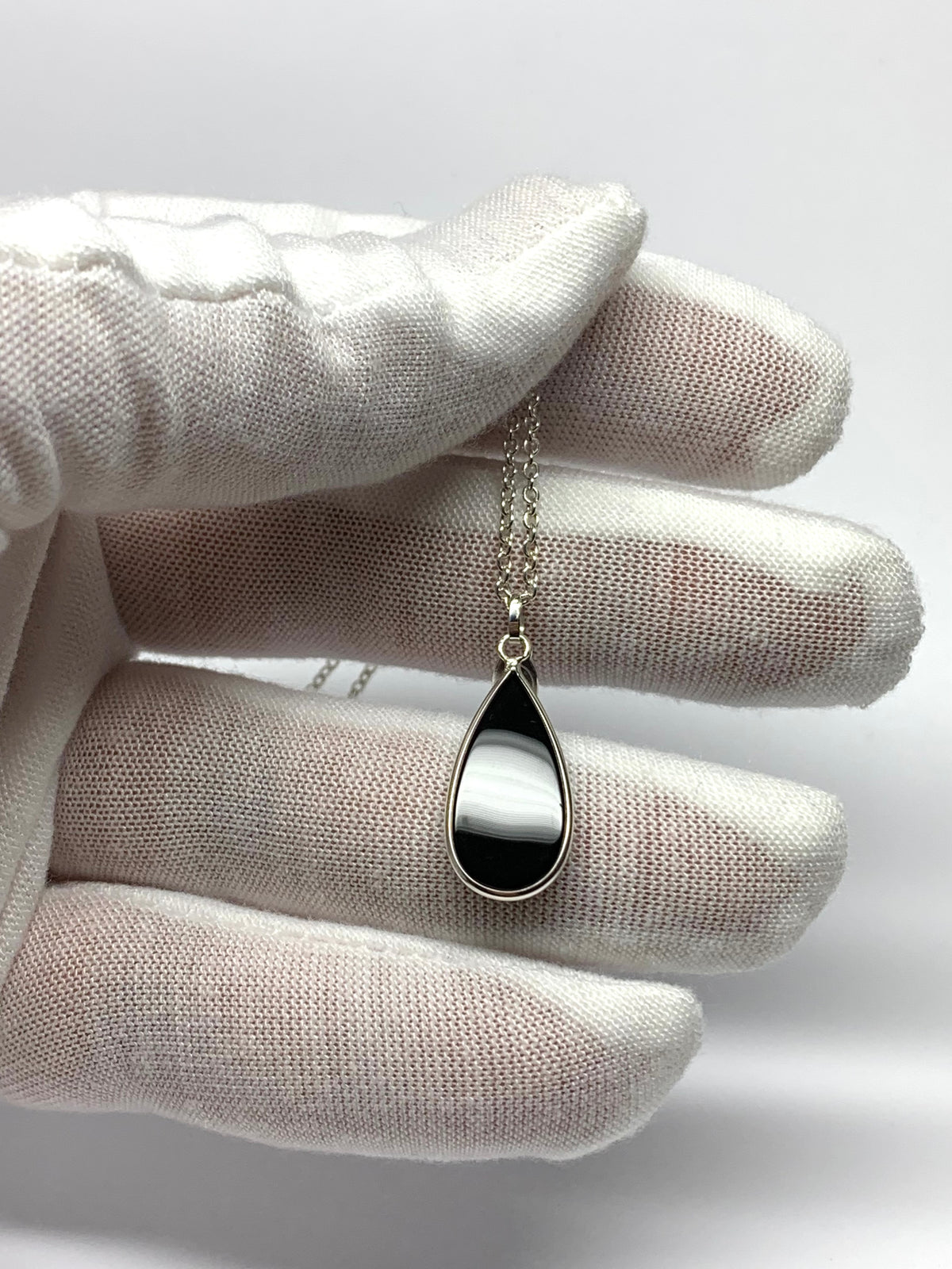 Black Onyx “Drop” Pendant, 925 Sterling Silver