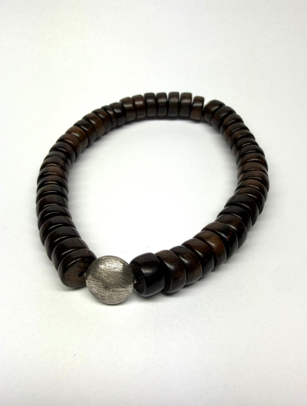 Bracelet, 925 Sterling Silver, Natural Wood, Stretchy
