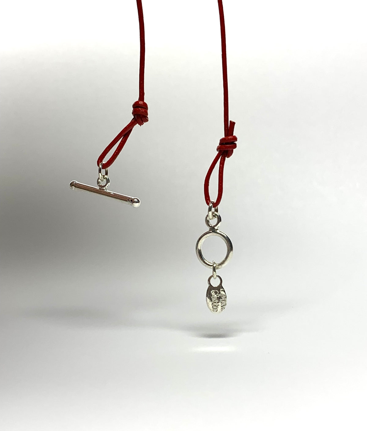 “Sphere” Necklace, 925 Sterling Silver, Red Leather Cord