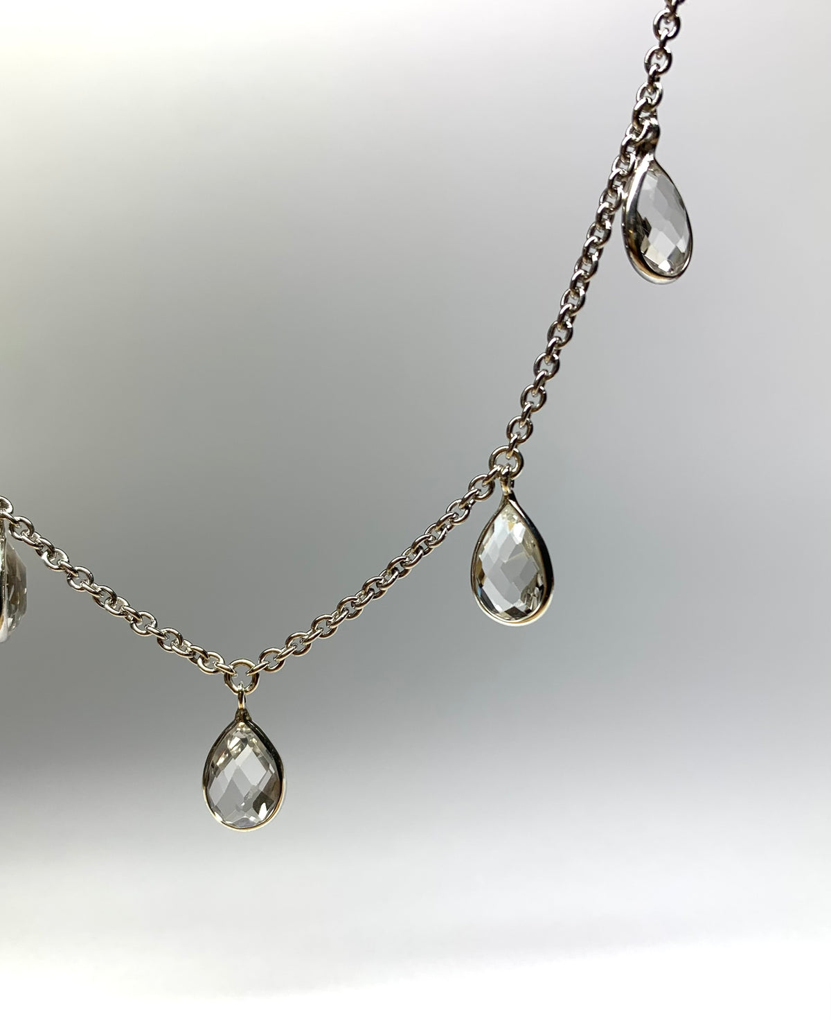 “Waterfall” Necklace, 925 Sterling Silver, Clear Quartz