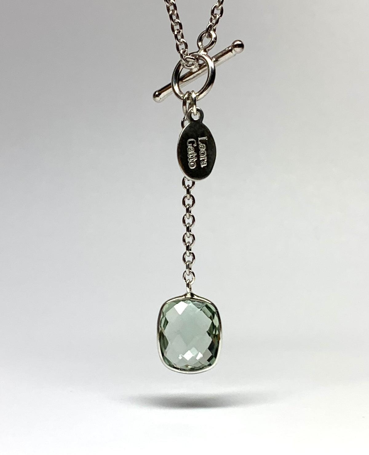 Green Amethyst “Cushion”, 925 Sterling Silver Lariat Necklace