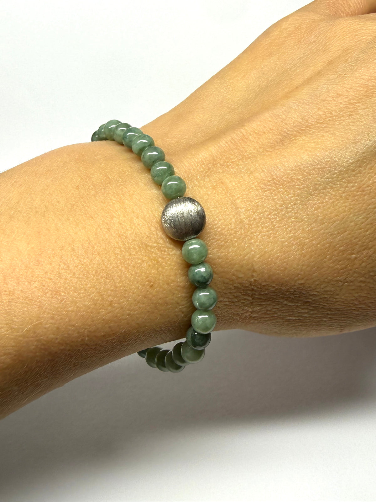 Bracelet, 925 Sterling Silver, Jadeite Jade, Stretch