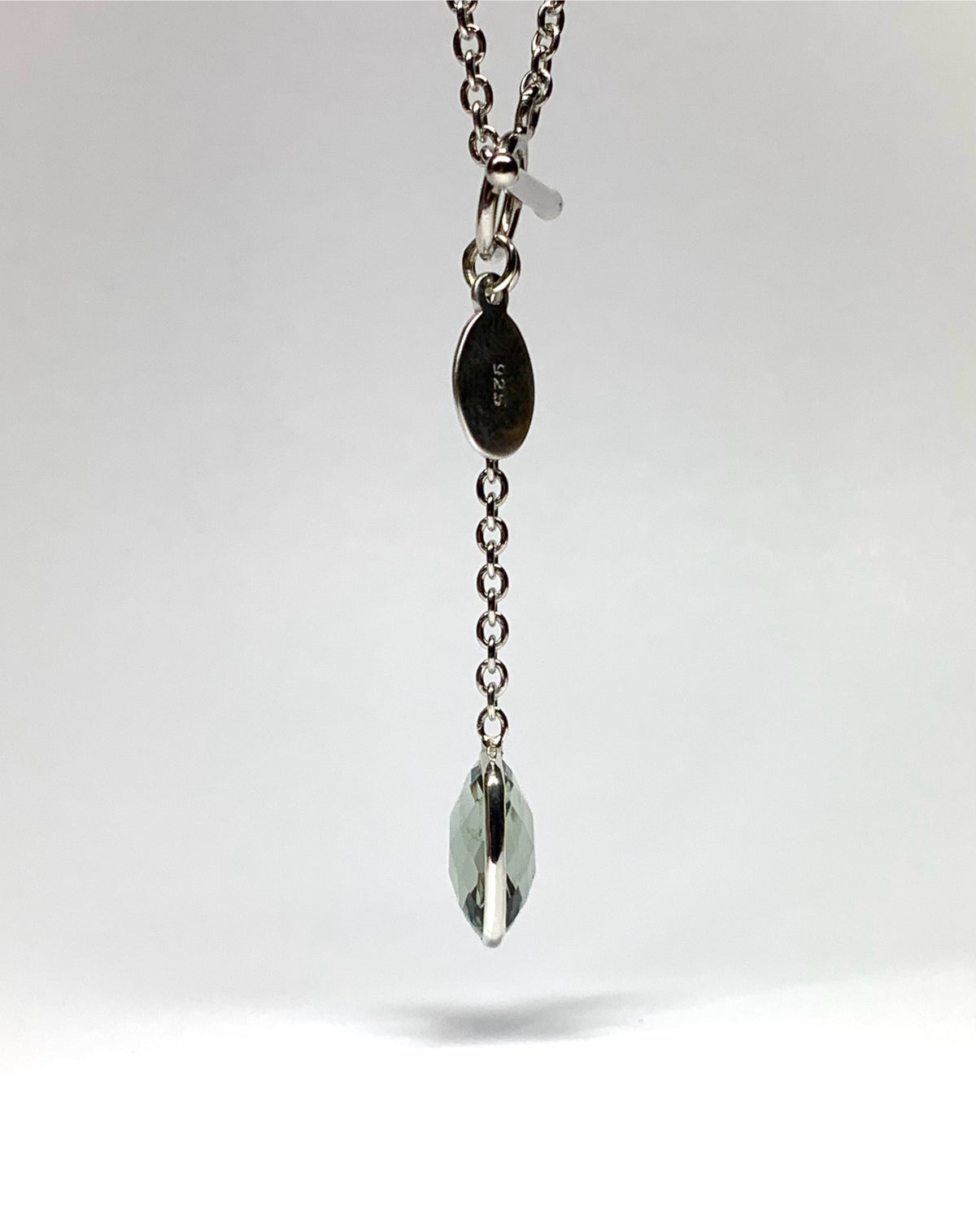 Green Amethyst “Cushion”, 925 Sterling Silver Lariat Necklace