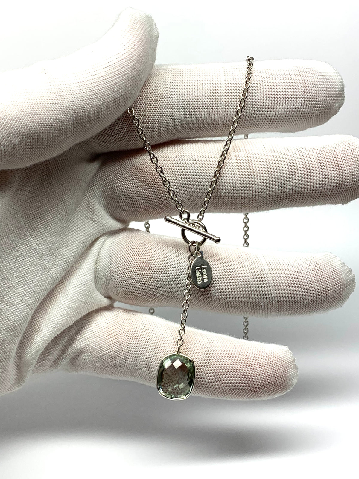 Green Amethyst “Cushion”, 925 Sterling Silver Lariat Necklace