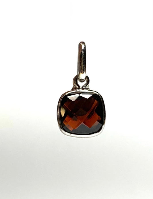 Red Garnet “Cushion”, 925 Sterling Silver Pendant