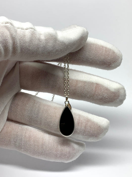 Black Onyx “Drop” Pendant, 925 Sterling Silver
