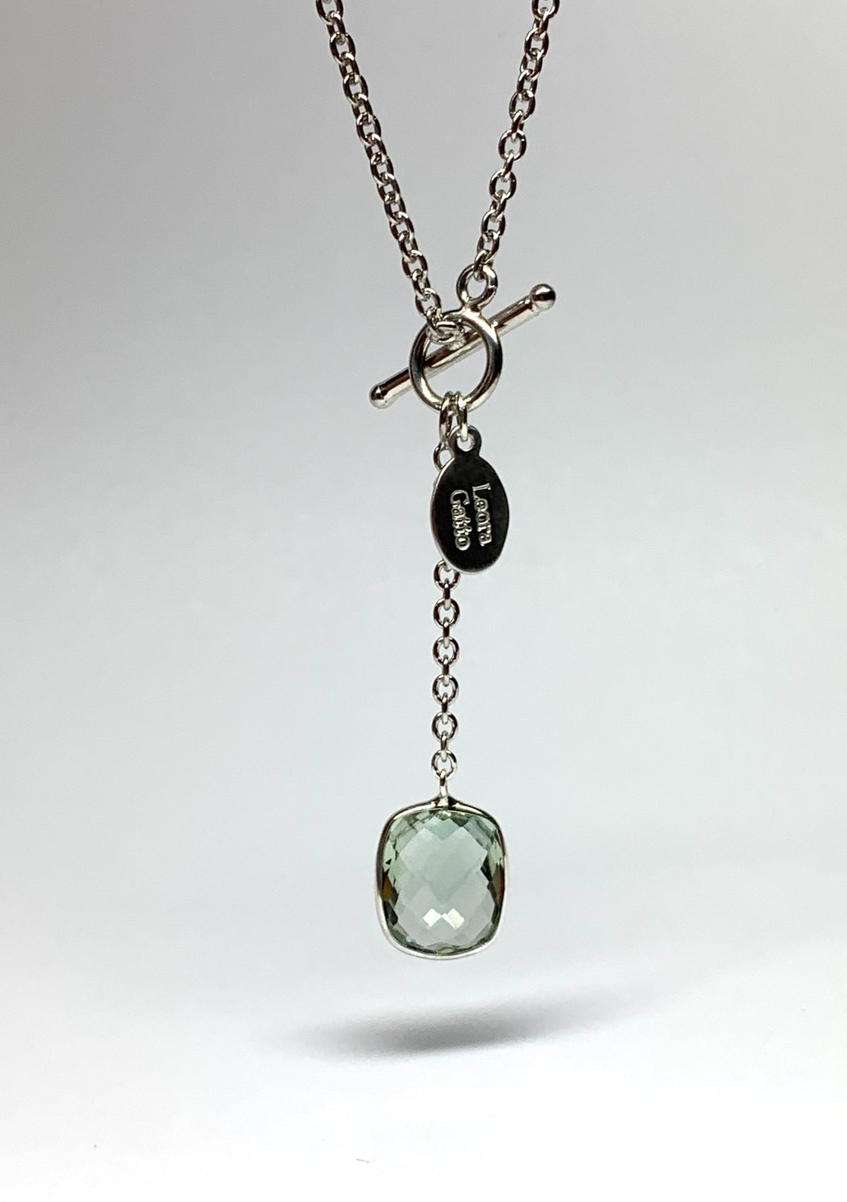 Green Amethyst “Cushion”, 925 Sterling Silver Lariat Necklace