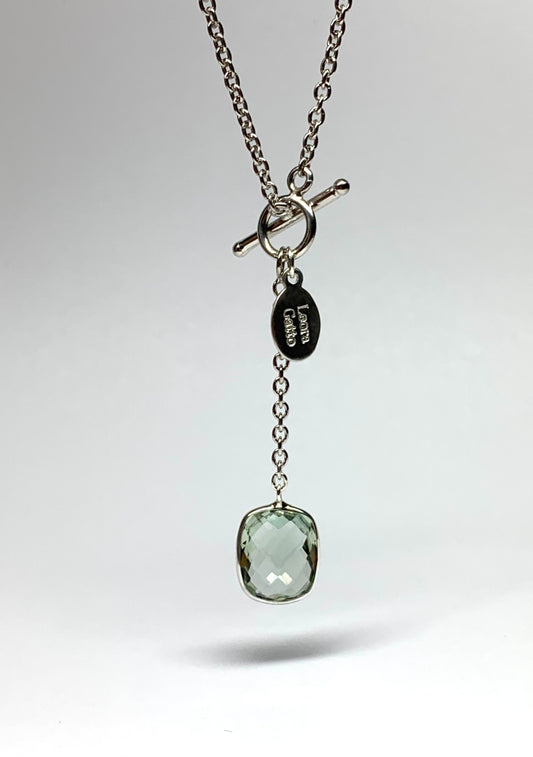 Green Amethyst “Cushion”, 925 Sterling Silver Lariat Necklace
