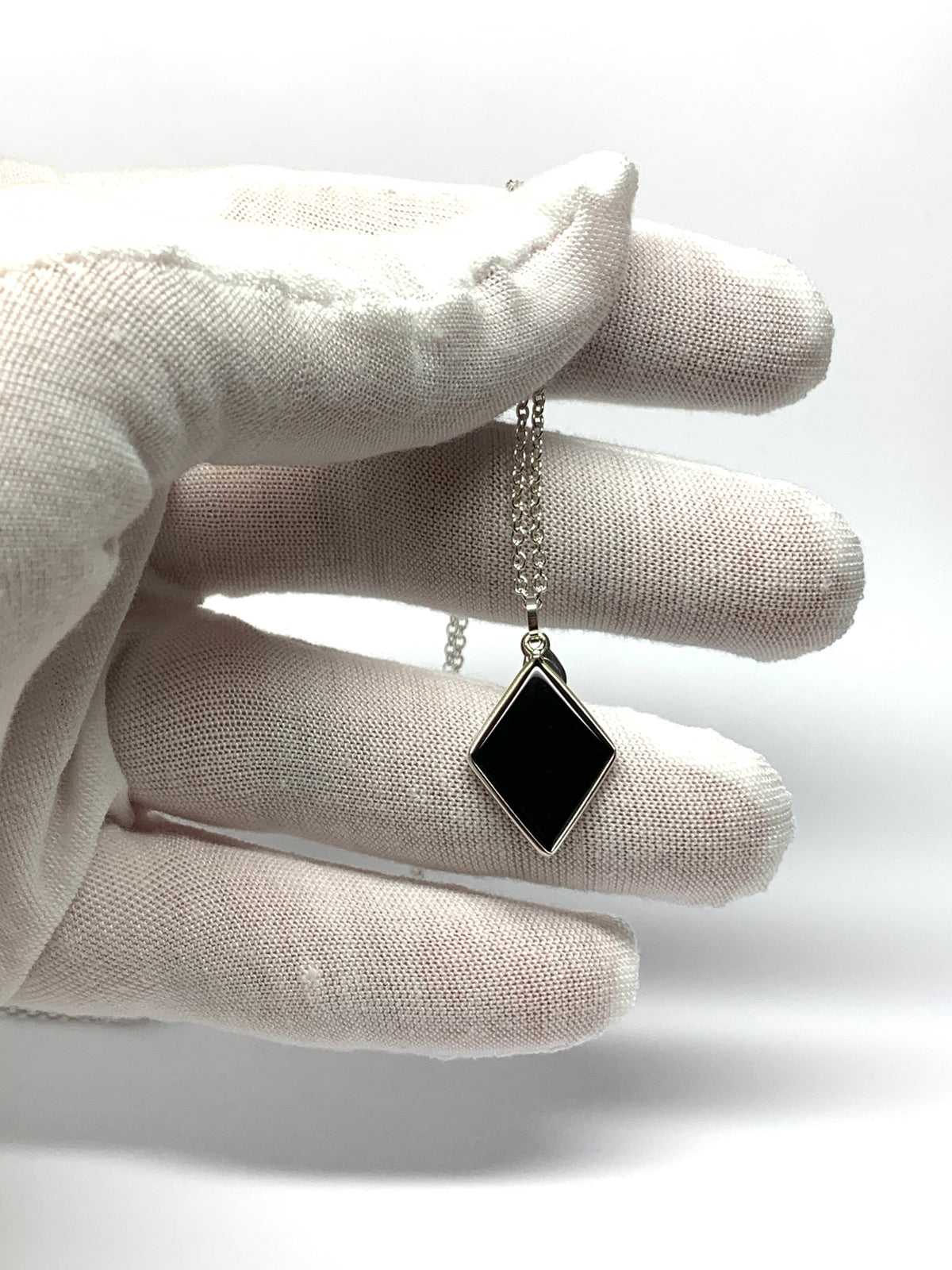 Black Onyx “Rhombus” Pendant, 925 Sterling Silver