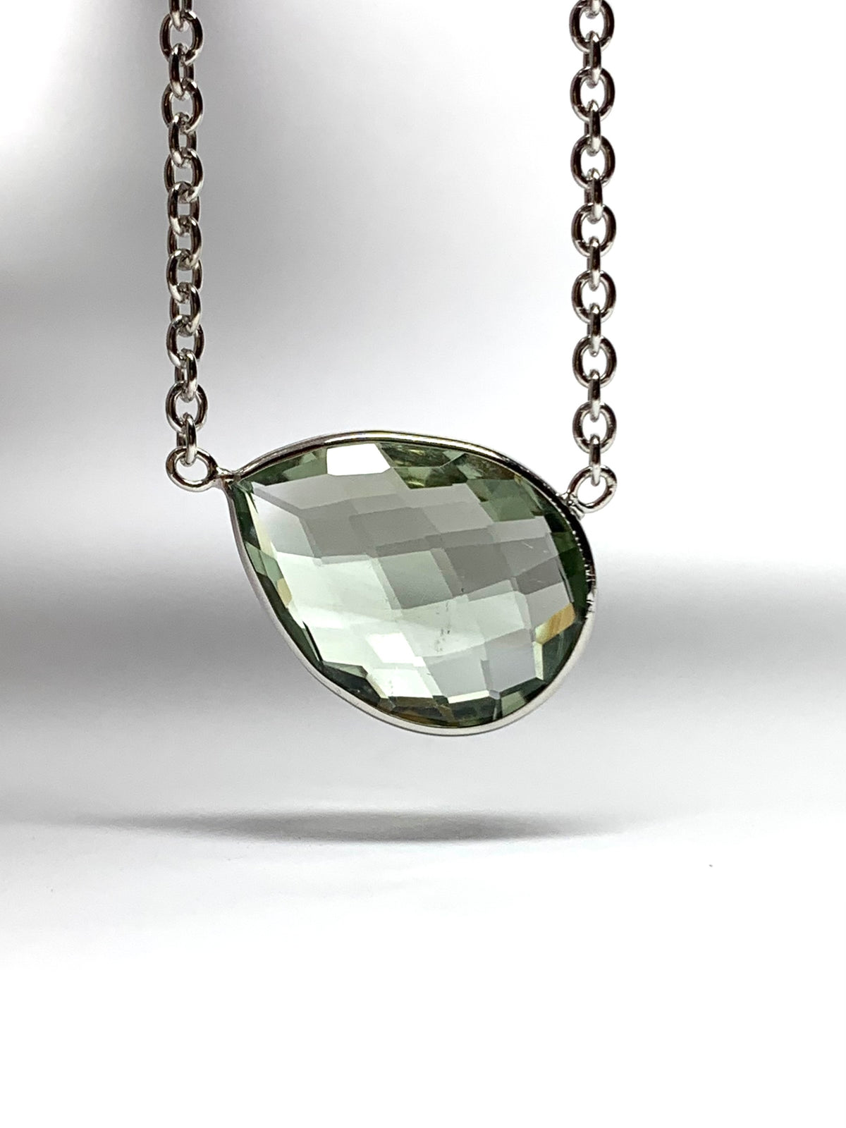 Green Amethyst “Pear”, 925 Sterling Silver Necklace